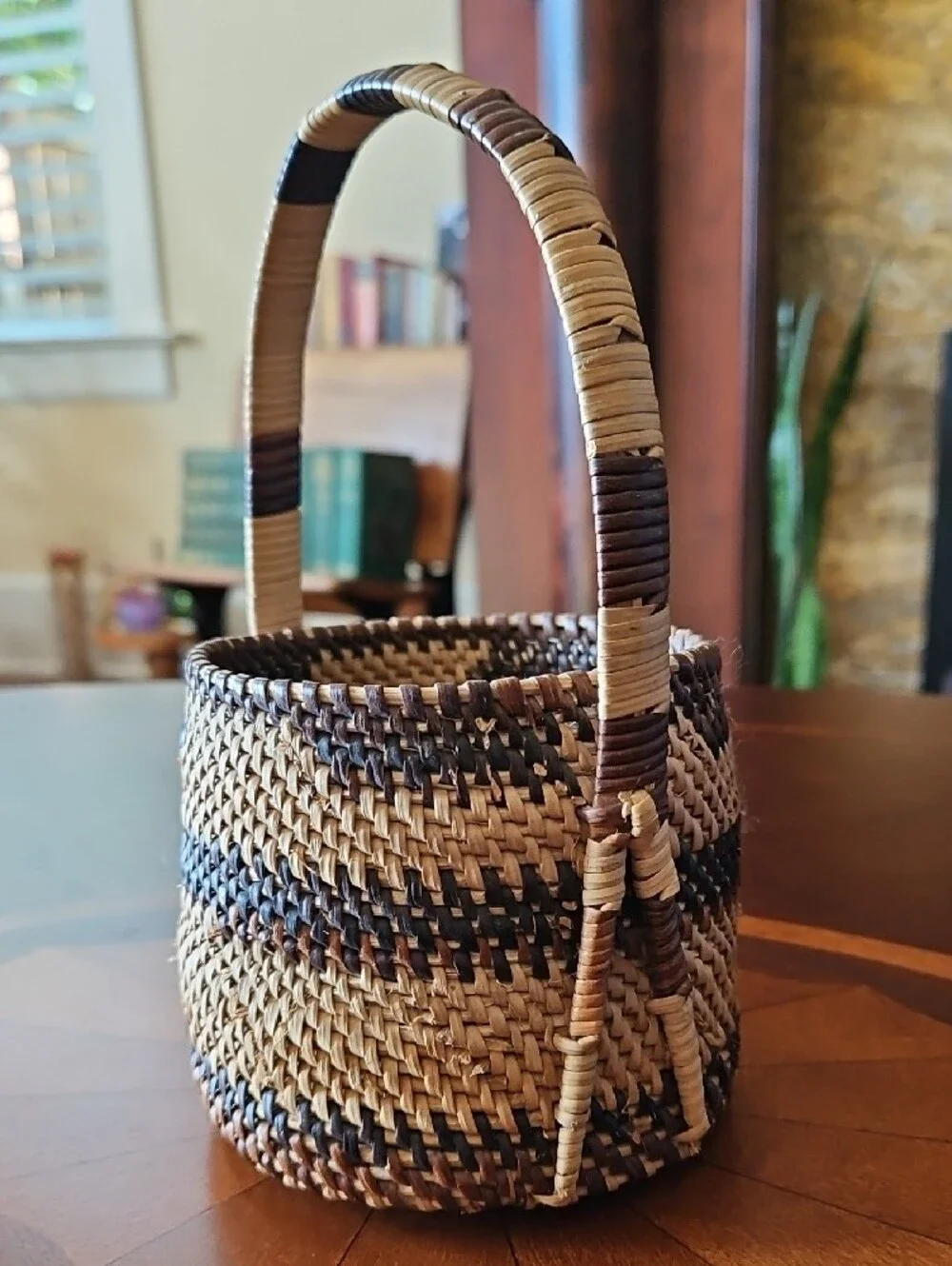 VTG Tohono O'odham Papago Native American Handled Coiled Basket Southwest Desert